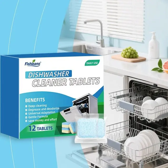 12 Pack Dishwasher Cleaner Tablets, Deep Cleaning Descaler Pods for Dishwashers, Removes Limescale, Calcium Deposits & Odors, Heavy-Duty Cleaning Formula, Safe Dishwasher Freshener for Cleaner Machine Care