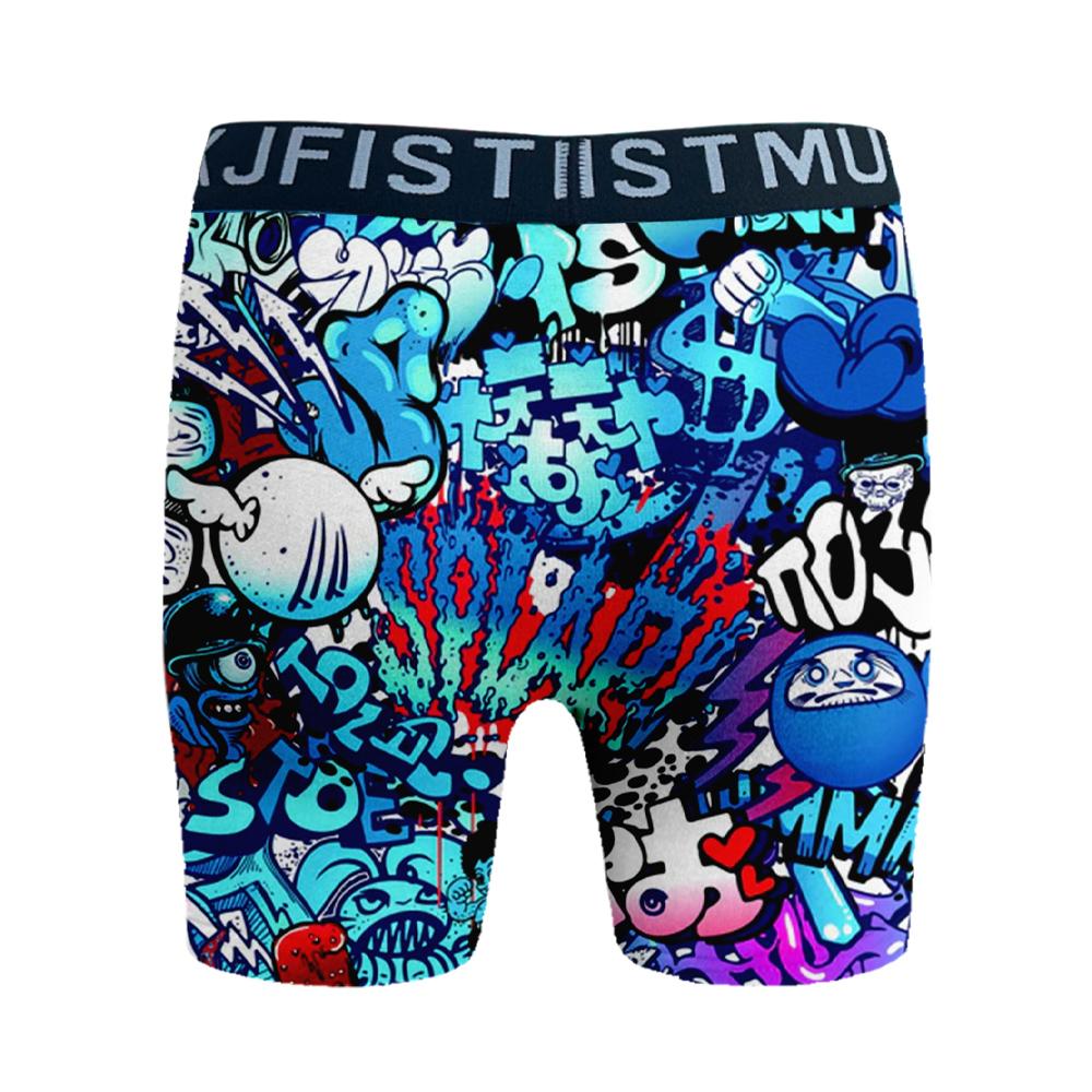 4-piece set of men's long printed boxer briefs, elastic and comfortable casual sports underwear, trendy graffiti-style prints, street style, breathable and thin fabric for sports, fitness, and daily wear Menswear Soft