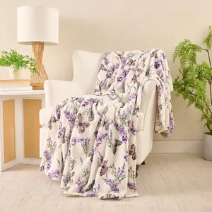 Americana Velvetsoft Throw with Beautiful Floral Pattern, Single-Sided Printed Soft Blanket, Cozy Lightweight Flannel Throw for Sofa Bed Bedroom, All Season Warm Plush Blanket for Home Decor and Gifting