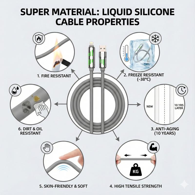 MFish Armored Dragon I 4-in-1 Multi 240W Fast Charging super Liquid Silicone Cable with USB A Type C Lightning for iPhone17&Samsung Laptops  Charger