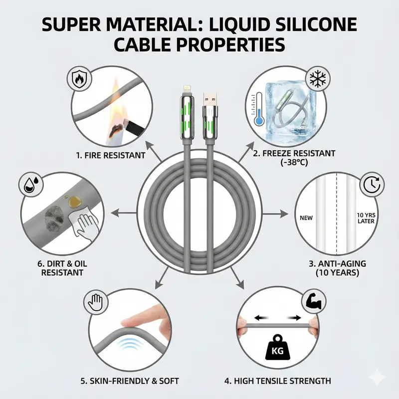 MFish Armored Dragon I 4-in-1 Multi 240W Fast Charging super Liquid Silicone Cable with USB A Type C Lightning for iPhone17&Samsung Laptops  Charger 2