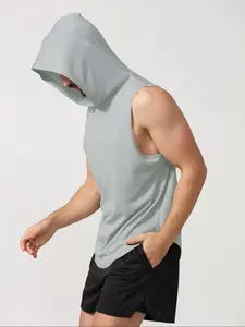 Men's Spring Summer Outfits Mesh Sleeveless Hooded Pullover T-Shirt for Daliy Wear, Gym Wear Breathable Casual Versatile Sports T-Shirt, Must-Have for Men's Wardrobe.