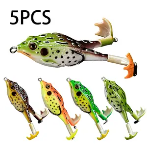 5PCS Frog Lures Baits 13.5g Topwater Wobblers Double Propeller Legs Silicone Treble Hook Fishing Tools for Saltwater Catfish Lures Fishhooks for, Torpedo Fishing Lure