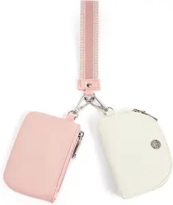 Mini Zip Around Wristlet Wallets for Women Dual Pouch Coin Purse Keychain Wallet Double Pocket Wrist Wallet Mini Purse