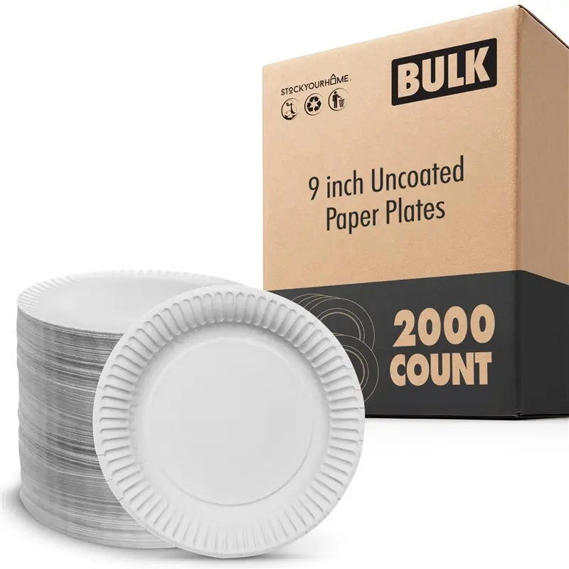 Uncoated 9 inch Paper Plates - 2000 Pack