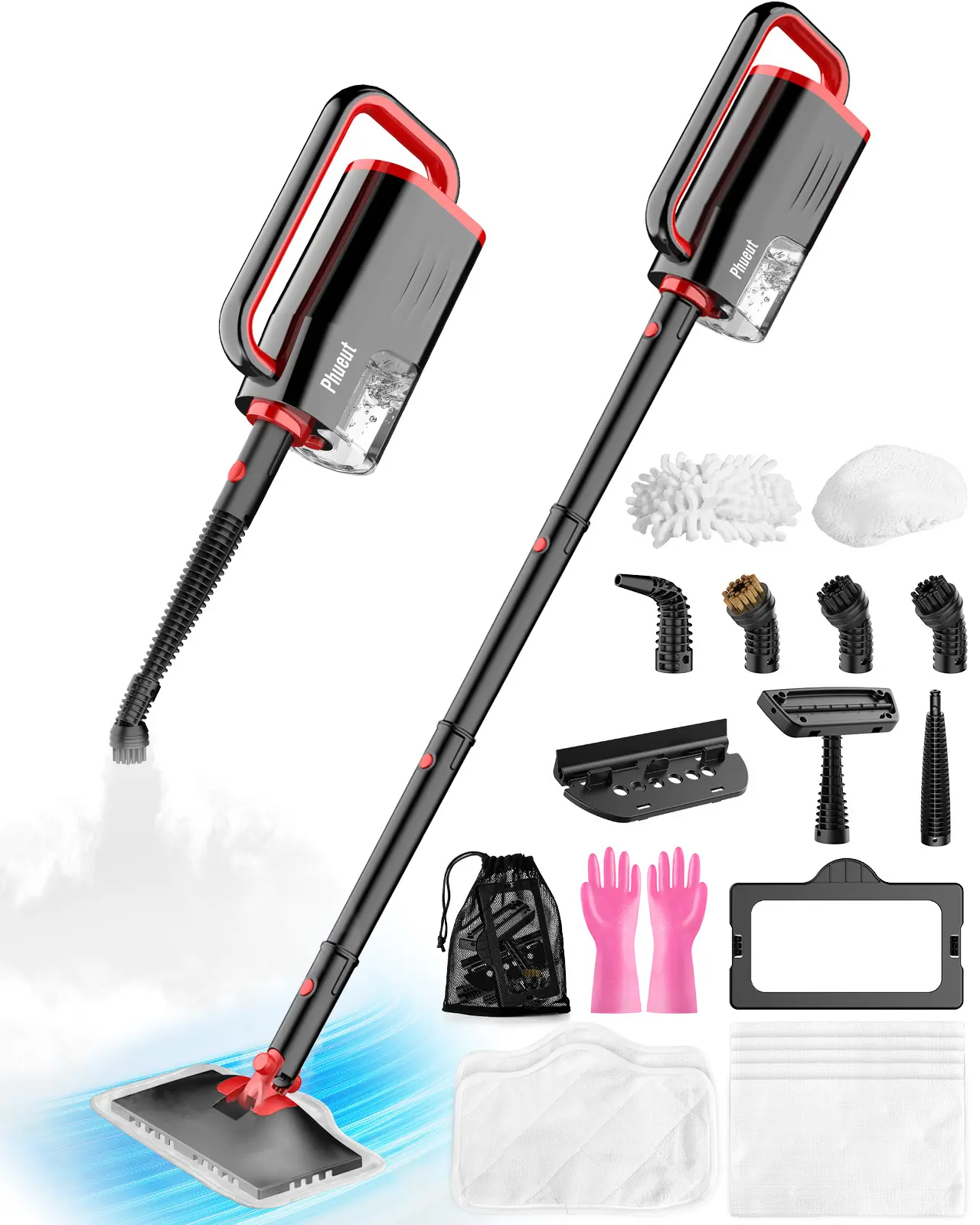 Phueut Lightweight Detachable Steam Mop Cleaner - Floor Steamer, Multi Surface Steamer, 2 Modes, 3 Temp Levels, Heavy-Duty Machine for Hardwood, Tile Grout