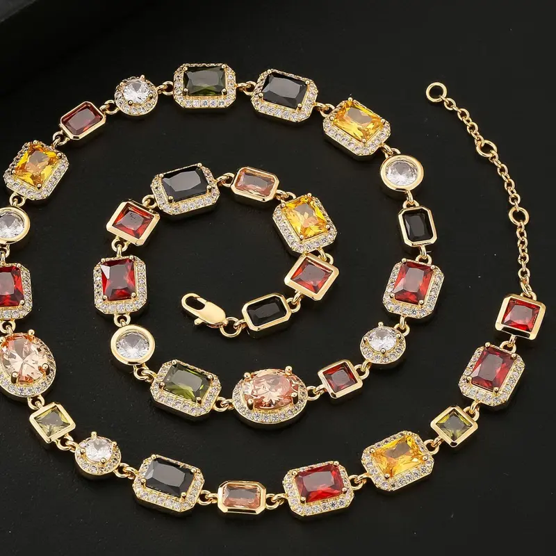 Colorful Imitation Crystal Zirconia Necklace, Rhinestones Pendant Necklace, Rhinestone Decorated Necklace, Elegant and Noble Jewelry for Women & Girls, Best Gift for Mom & Girlfriend, Bling Necklace, Shining Necklace