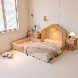 Children's floor bed with mattress and fence, 6-in-1 convertible and detachable design children's indoor play room and tent, unique bedroom furniture for children, skin-friendly velvet, easy to assemble Cubbybed loft bed bed day bed flash sale home items