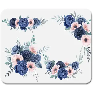 Floral Mouse Pad, Square Mouse Mat Design with Non-Slip Waterproof Rubber Base Computer Mouse Pads for Wireless Mouse Desktop Computer PC and Laptop, Pretty Flowers Mousepad Floral