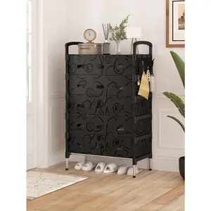 1pc Multi-Layer Dustproof Shoe Rack, Versatile High Capacity Storage Shelf, Space Saving, Extendable Brackets For Plus Size Shoes & Boots, With Hooks, Suitable For Hallway, Living Room, Bedroom, Balcony, Garage