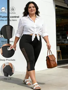 Plus Capri Leggings Thick High Waist Capris Yoga Pants with Pockets, Tummy Control Workout Running Yoga Leggings for Women