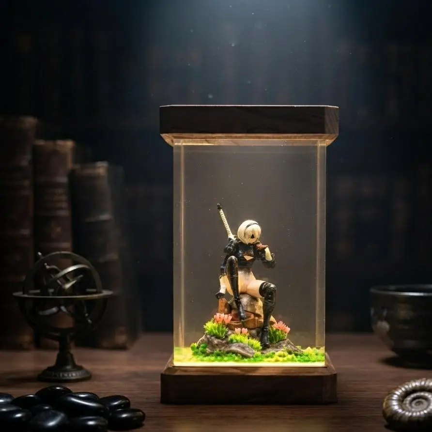 NieR:Automata 2B Resin Night Light, YoRHa LED Lamp with 16 Colors & Remote Control, USB Powered Gaming Desk Decor