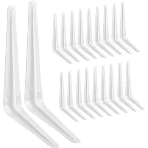 20 Pack Shelf Brackets 10 Inches White, Heavy Duty Steel Metal L Brackets for Shelves, J Brackets Wall Angel Corner Brace for  Board