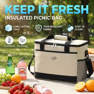 Large Capacity Oxford Fabric Ice Bag, Foldable Portable Picnic Insulated Cooler, Ideal for Camping and Outdoor Activities, Collapsible Cooler Bag