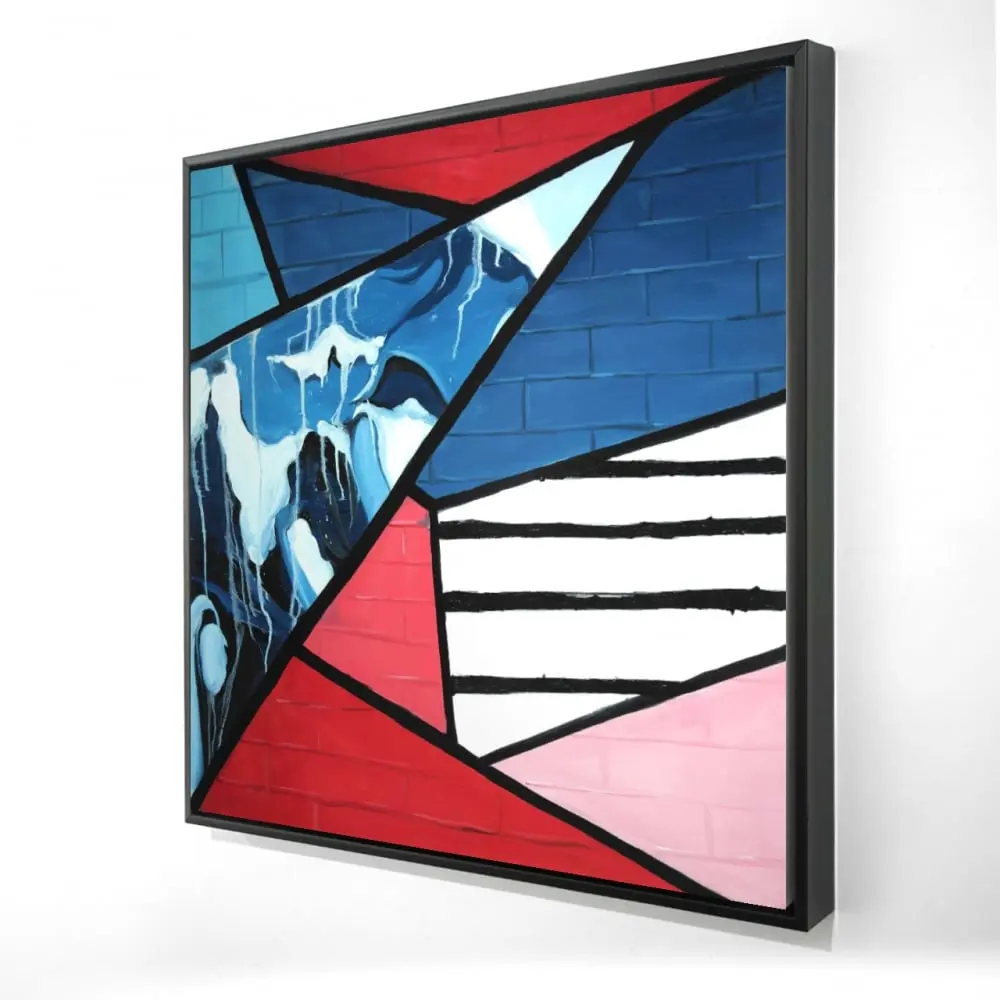212 MAIN 24x24 in. Framed Industrial Abstract Wall Artwork - Geometric Shapes, Bold Lines, Diagonal Unity Designs - Abstract Art Home Decor for Living Room