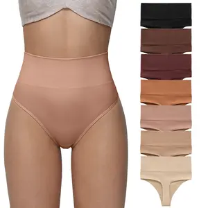 7-Pack Women's High Waist Thong, Body Hugging Fit Thick Fabric Comfort Everyday Underwear Panties Womenswear