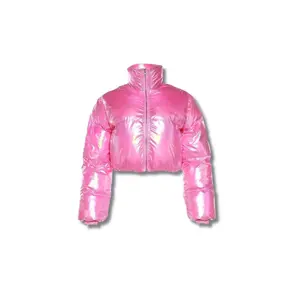 RENDEZVOUS - Pink Pearl Puffer | Womens Pink Shiny Puffer Coat (US, Alpha, Small, Regular, Regular)