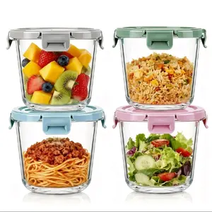 8-Piece Glass Food Storage Container Set with Airtight Lids, 3-Cup Round Kitchen Dish Jars for Soup, Meal Prep - Microwave, Oven, Freezer Safe ( 4 Countainer & 4 Lid )