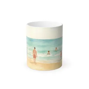 Coastal Color Morphing Mug, Beach Scene, Family Moments, Color Changing Cup, Summer Gift, Ocean Vibes, Perfect for Holidays