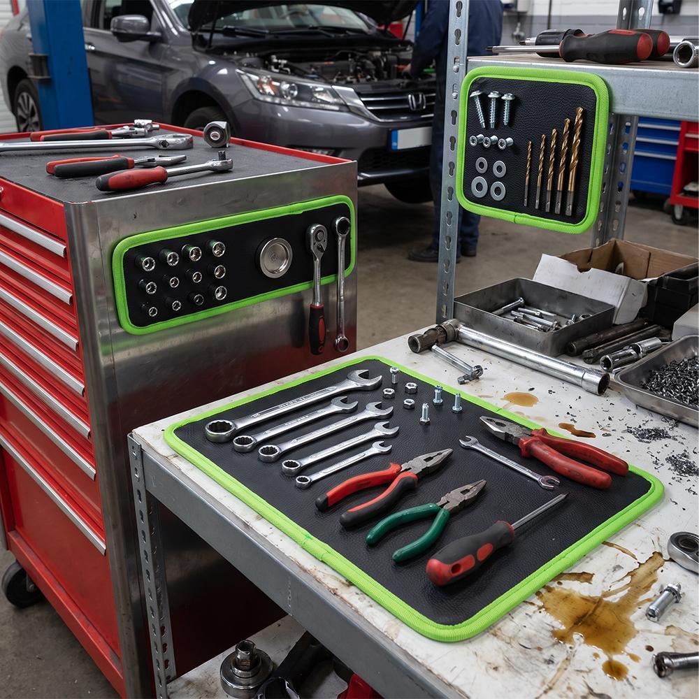 【BackToSchool】3PC Flexible Magnetic Tool Mat & Tray Holder Set - Flexible Set for Garage Users, PVC Non-Slip Tool Storage for Auto Repair, Father's Day Gift Idea