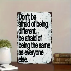 [Inspirational Quote Decor] Vintage Metal Wall Art, "Don't Be Afraid to Be Different", Black Lettering on White Background, Inspirational Quote Decor for Home, Bar, Cafe, Office, Man Cave, Rustic Style
