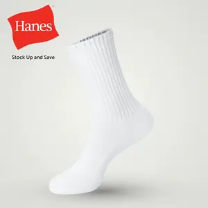 Hanes Unisex Crew Socks 6 Pack, Classic Plain Sock Cotton Blend, Cushioned Footbed for All-Day Comfort, Moisture-Wicking Breathable Fabric, Durable Heel & Toe Reinforcement, Ideal Everyday Athletic or Casual Wear, Fits Men & Women Multipack Socks PWS184