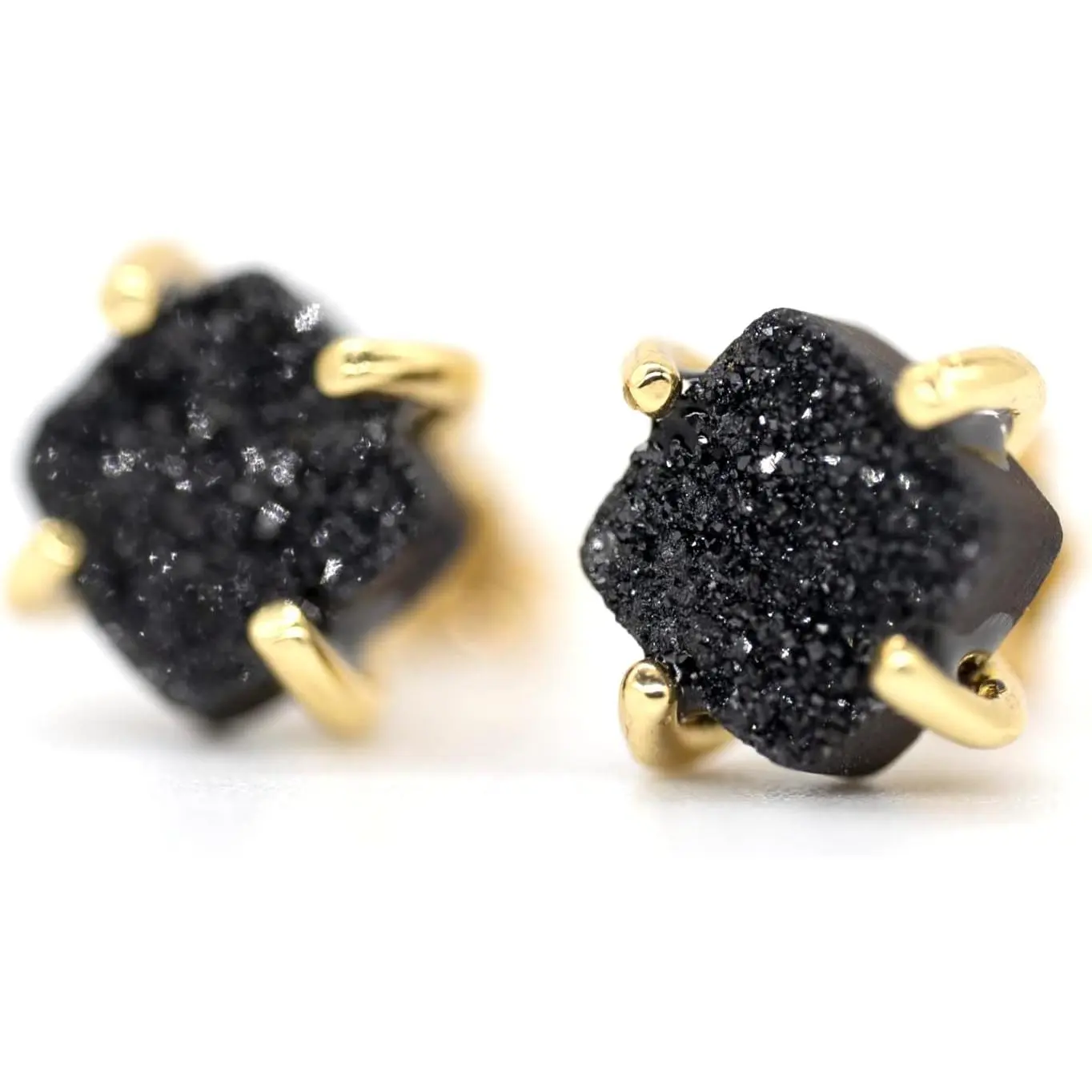 18K Gold Plated Stud Earrings For Women, Handmade 925 Sterling Silver Stud Earrings, Small Druzy Lightweight Hypoallergenic Crystal Earrings