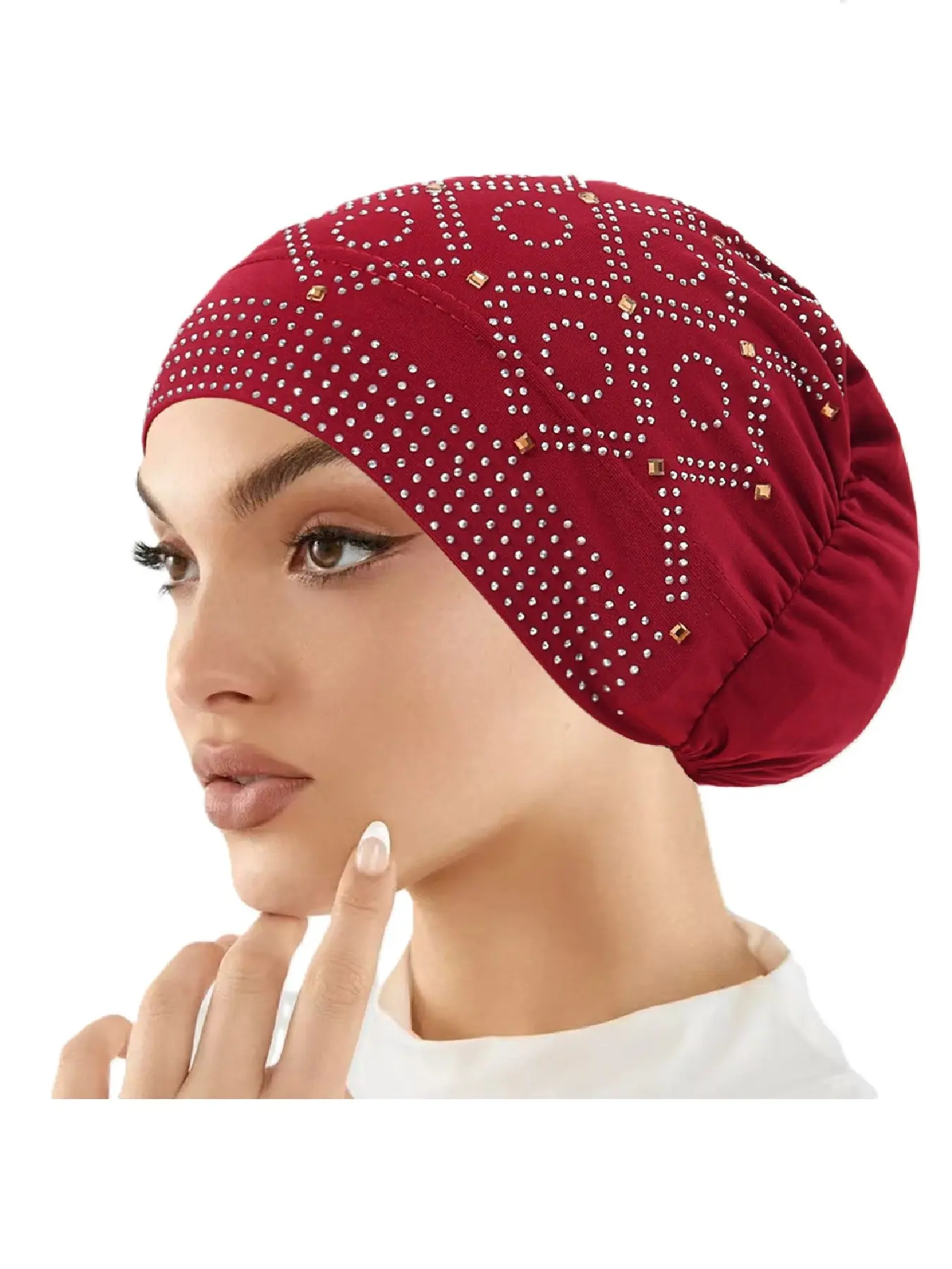Women's Rhinestone Crystal Turban Hat, Adjustable Turban Wrap, Pleat Turban, Soft Plain Stretchy Beanie, Comfortable All-Match Headwrap, Fashion Daily Casual Style