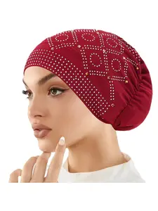 Women's Rhinestone Crystal Turban Hat, Adjustable Turban Wrap, Pleat Turban, Soft Plain Stretchy Beanie, Comfortable All-Match Headwrap, Fashion Daily Casual Style
