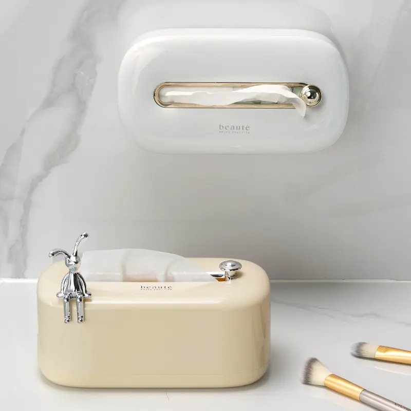 1pc Modern Oval Tissue Box Cover – Wall Mounted & Desktop Facial Tissue Dispenser with Electroplated Accent, Waterproof Plastic Napkin Storage Box Holder for Bathroom, Vanity, Kitchen & Living Room