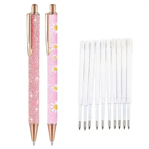 Summervibes12pcs Pink Fantasy Ballpoint Pens, Glittering Glitter Pens, Contains 2 Pens + 10 Refills, Suitable for Women, Writing Pens Cute Shiny Colored Ballpoint Pens, Suitable for Office Supplies, Exquisite Writing Tools, Parties, Weddings, Gifts