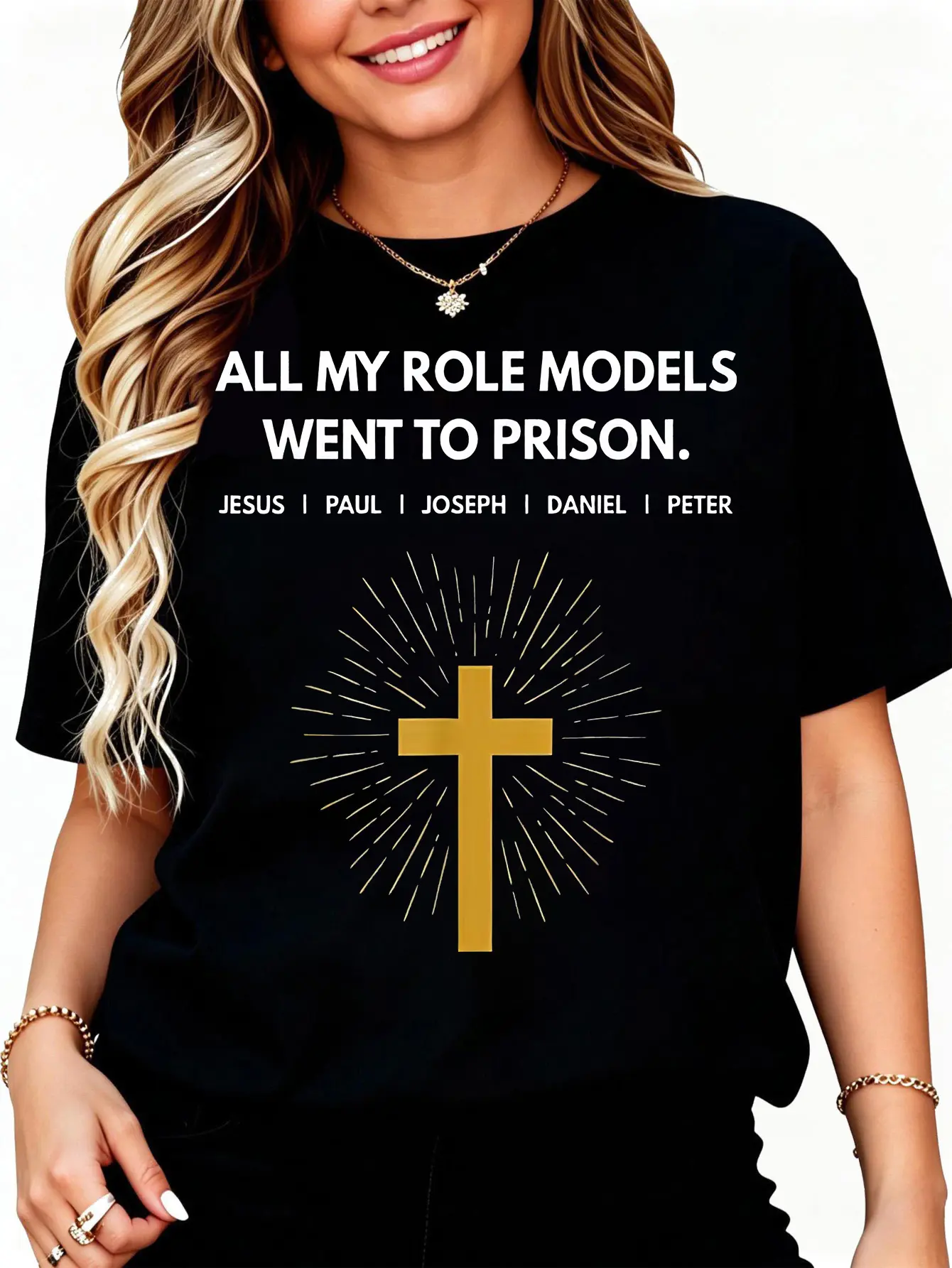 Men's 100% Cotton Soft Comfortable Fit T-Shirt, Funny "All My Role Models Went to Prison Jesus" Prints, Casual Menswear Tops