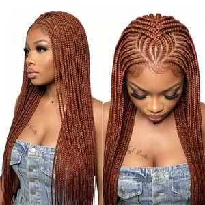 Orange Synthetic Full Lace Cornrow Braided Wigs Ginger Brown Colored Knotless Box Braided Wig Handmade Lace Braids Wig for Black Women