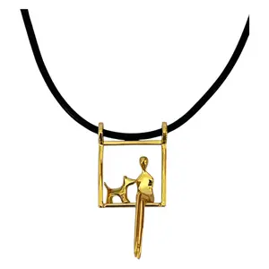 Gold Woman with Dog Sculpture - Elegant Artwork for Home Decor & Thoughtful Gift for Dog Lovers