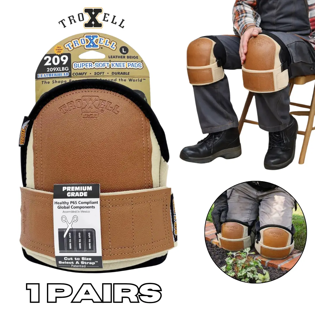 TROXELL USA SuperSoft Leatherhead Kneepads (Large Size / Bagged in Pairs) - Comfortable, Adjustable, Washable Kneepads -Heavy Duty Construction Flooring  Knee Pads for Tile, Roofing, Gardening Work | Adjustable Cut- to-Size Strap | All-Day Comfort