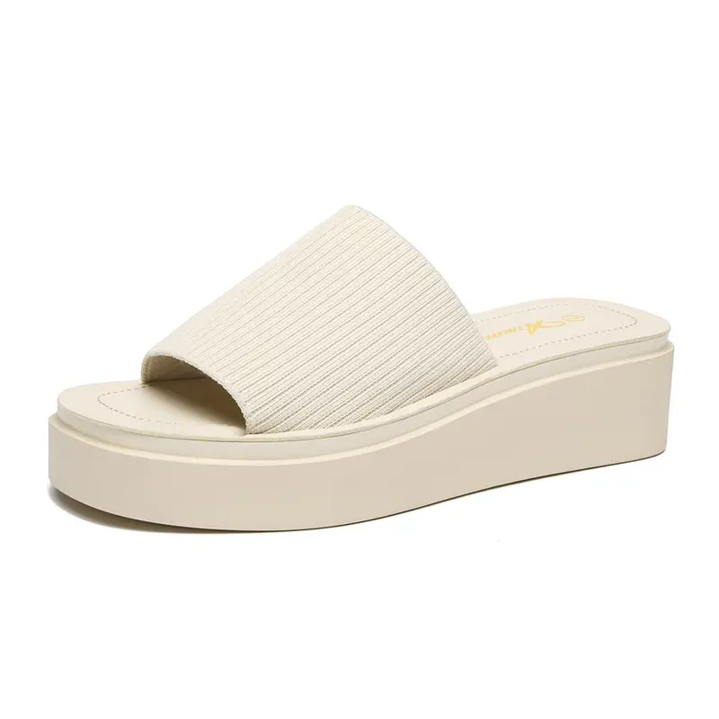 Athlefit Women's Solid Chunky Sole Open-Toe Slip-On Beach Slides Sandals - Polyurethane Platform Lift Footwear for Summer Casual Use, Easy Style, US6
