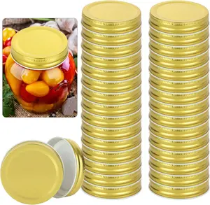 50 pcs Regular Mouth Mason Canning Jar Lids, Reusable Metal Lids for Mason Jar, Leak Proof Secure Mason Storage Covers Caps (Gold)