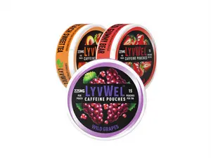 LYVWEL 225mg Variety 3-Pack Wild Grapes Red Gummy Bear Peach Sweet Tea Caffeine Energy Pouches 45 Pouches for Sports Energy Drink Beverage Sugar-Free Grape Seed