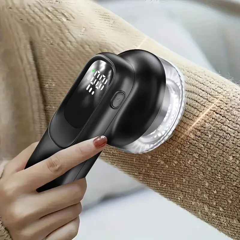 1pc Rechargeable Fabric Shaver, Lint Shaver with Digital Display, Sweater Shaver with 6-Leaf Blades And Safety Lock, 3-Speeds Defuzzer Remove Fuzz, Pills From Clothes, Furniture, Sofa, Blanket