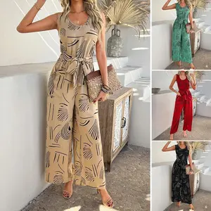Women's V-neck sleeveless jumpsuit summer waistband high waisted wide leg jumpsuit, summer jumpsuit two-piece s-XL set, workwear set women's, casual wear s-XLRAIMENTRY