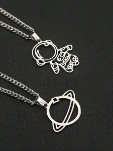 Astronaut & Planet Design Pendant Necklace, Stainless Steel Jewelry for Party, Daily Clothing Decor, Trendy All-match & Exquisite Jewelry for Birthday Gift
