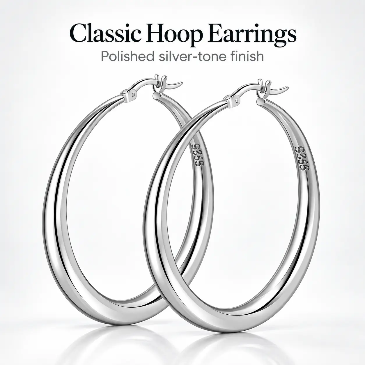 BOOVO  Silver Hoop Earrings for Women, Classic Polished Style, 35mm-60mm Size Options