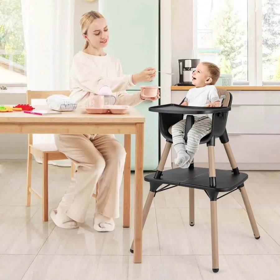 Convertible 4-in-1 Baby High Chair - Toddler Table & Chair Set with Soft PU Cushion, Easy-Clean Multi-Stage Feeding Seat, Beige/Gray/Brown/Pink