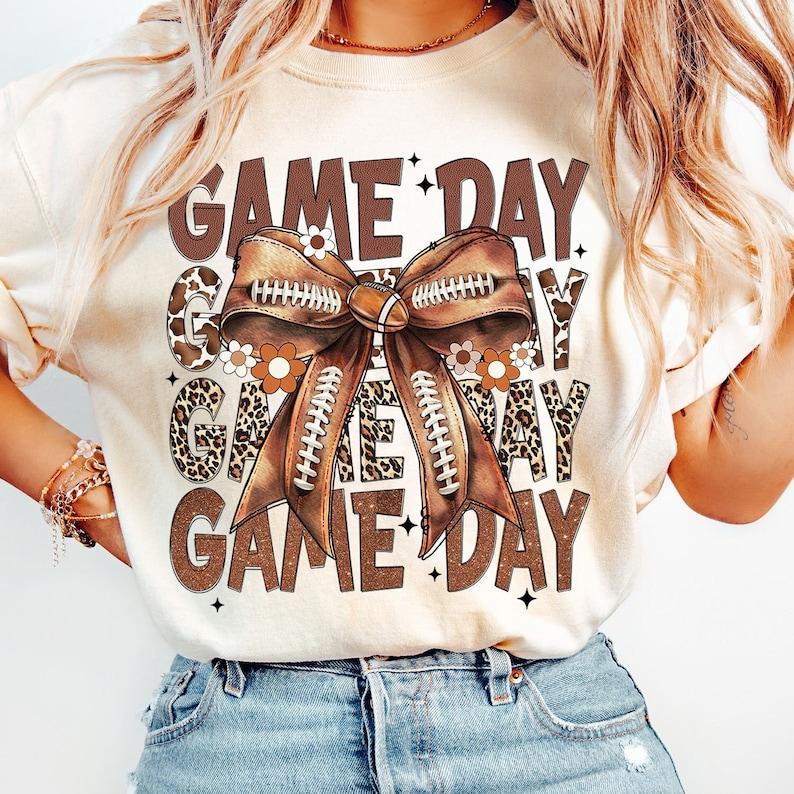 Game Day Shirt, Coquette Football Sweatshirt, Football Bow Shirt, Football Mom Shirt, Game Day Sweatshirt, Unisex Classic Cotton Tee with Graphic Print in All Sizes, For Men, For Women