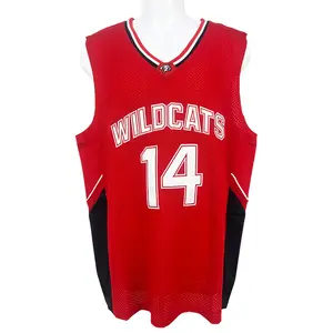 Men's Troy Bolton #14 High School Wildcats V-Neck Breathable Mesh Jersey Shirt, Gym Athletic Clothes, Workout Activewear with Embroidered Logo, 2025 Red Multi-Size Professional Sportswear (Mixed Wholesale & Retail Accepted)