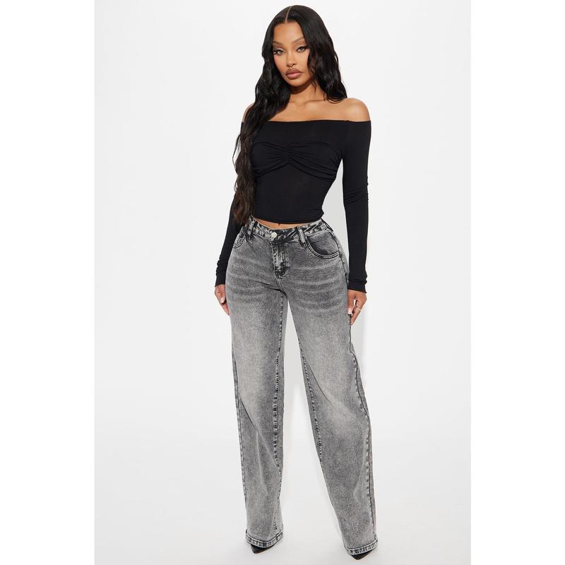 Vita Low Waist Stretch Baggy Jeans - Grey