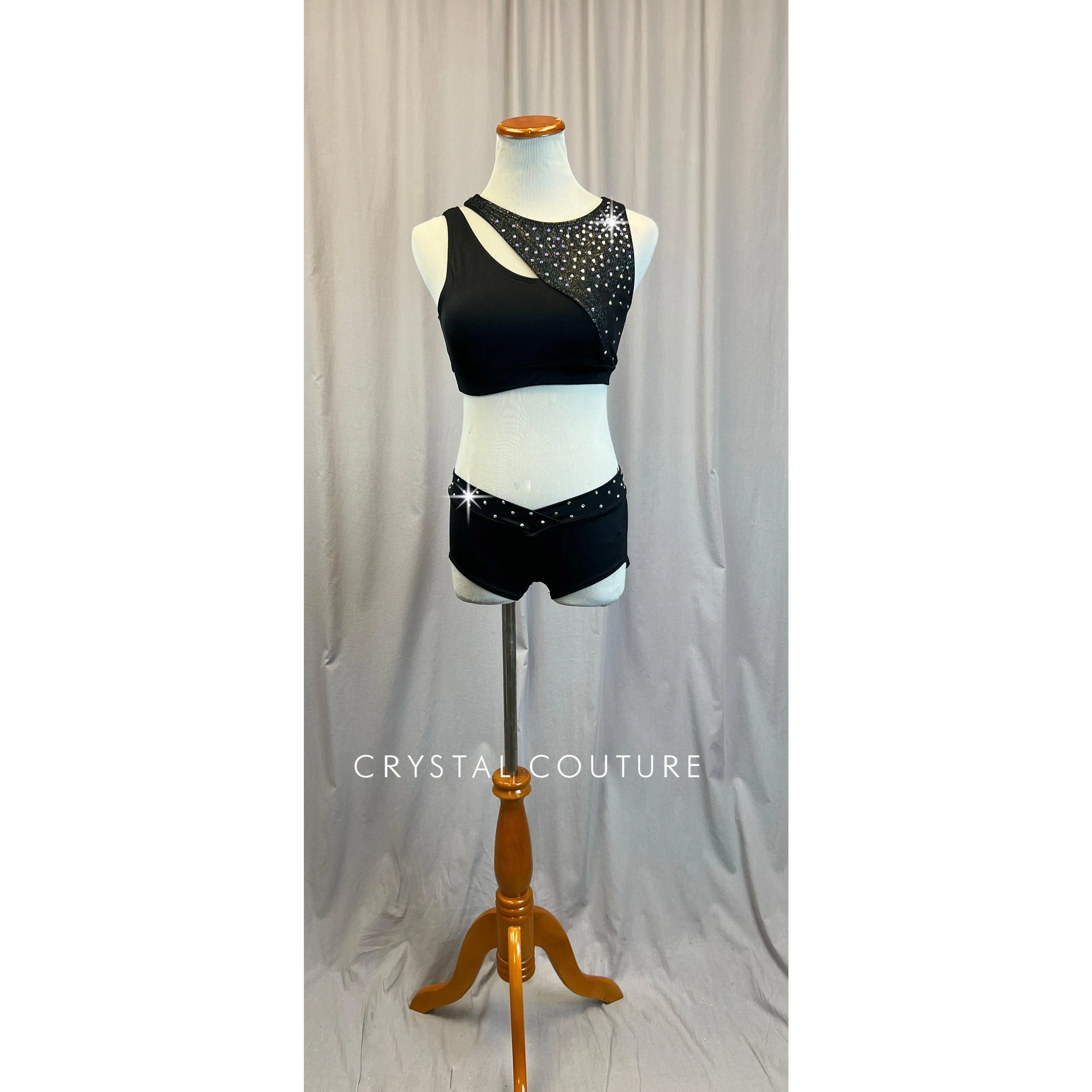 *Brand New* Black Holographic Bra Top and Brief Set - Rhinestones