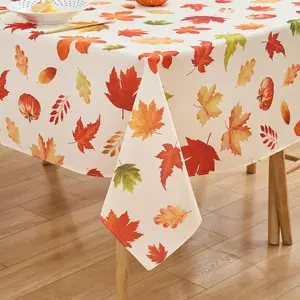 Fall 60x102 Rectangle Tablecloth Thanksgiving Autumn Pumpkins and Leaves Table Cloth - Oblong Seasonal Table Cover Washable Waterproof for Holiday Party Dining