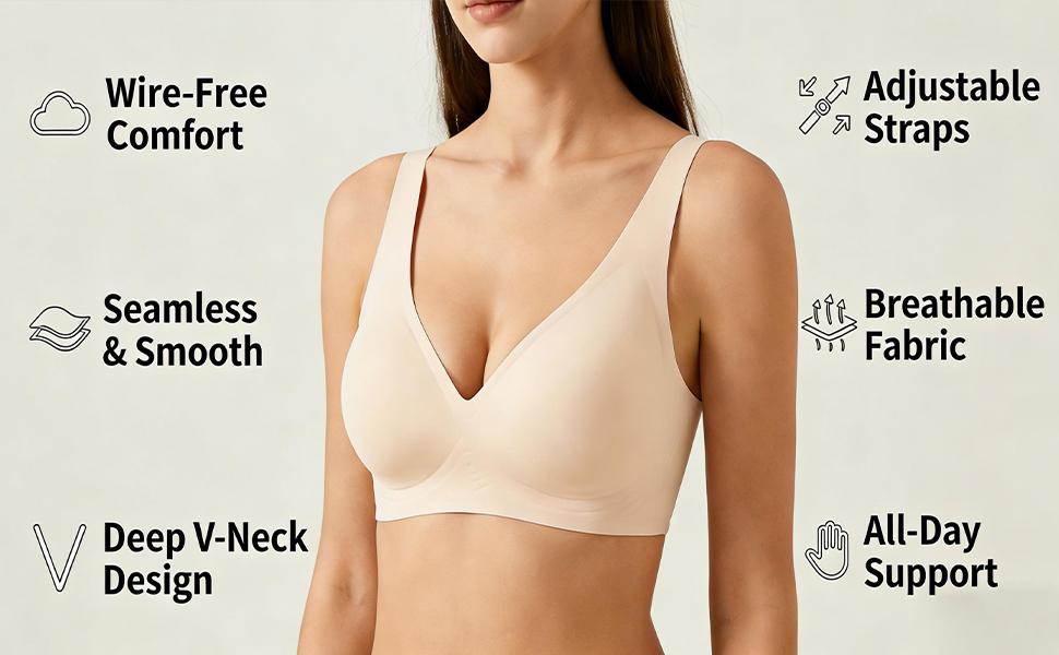 EssElegance  Bra with Seamless Back Smoothing & Posture Support. Features Backless Lift Technology and Wire-Free Push-Up Style. Unlined, Ultra-Breathable Comfort for Everyday, Livestream, & Formal Events. tshirt  approved zip front nonslip yoga