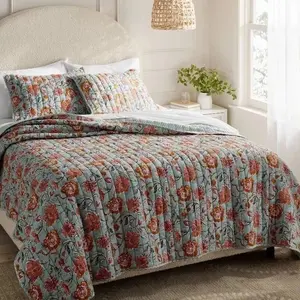 Target - Threshold - King - Printed Voile Quilt Earthy Vines Light Teal Floral Cotton NEW